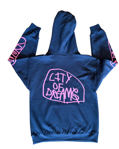 CANCER CARL CITY OF DREAMS PULL OVER HOODY- BLACK WITH PINK