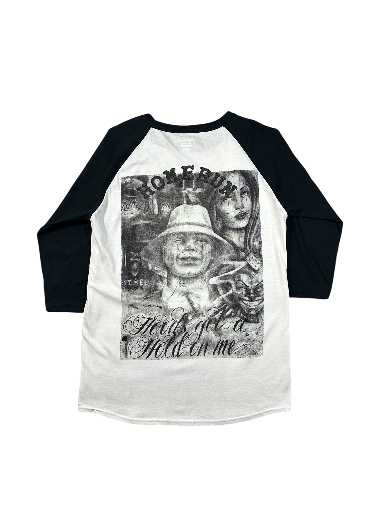 SATAN “HOODS GOT A HOLD ON ME” RAGLAN - WHITE/BLACK