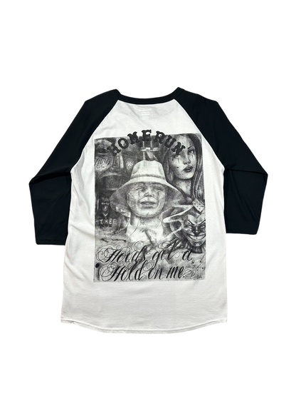 SATAN “HOODS GOT A HOLD ON ME” RAGLAN - WHITE/BLACK