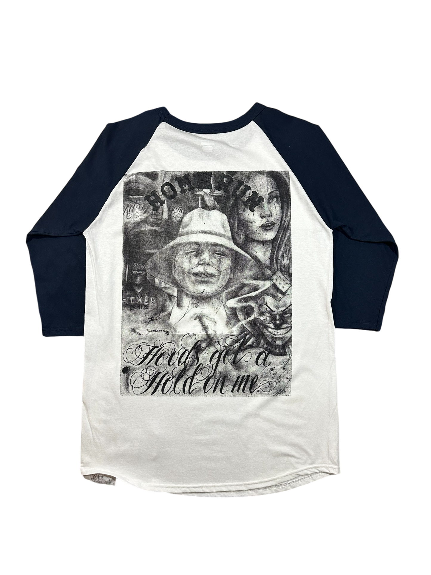 SATAN “HOODS GOT A HOLD OF ME” RAGLAN - WHITE/NAVY